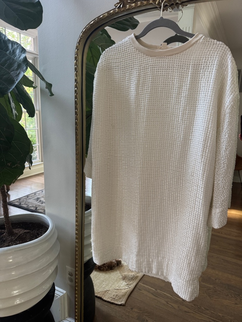 Women's Cream Textured Knit Tunic Dress
